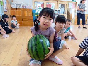 食育　すいかの観察